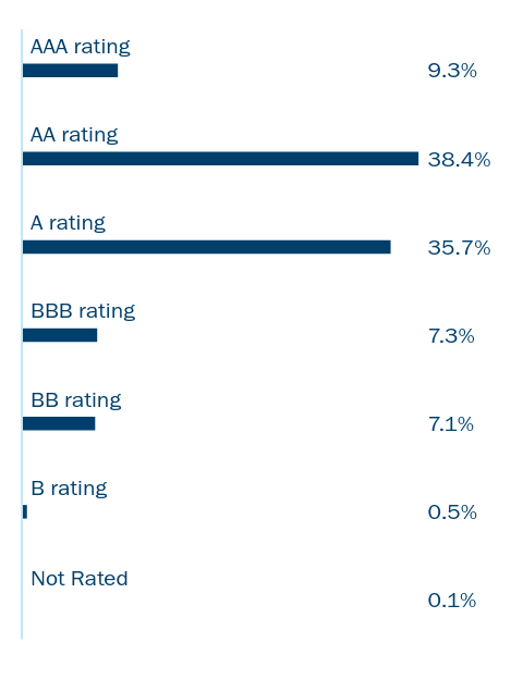 Bar chart of the Fund's holdings as a percentage of net assets grouped by applicable category Ex: Asset Type, Sector, Country, or Credit Rating