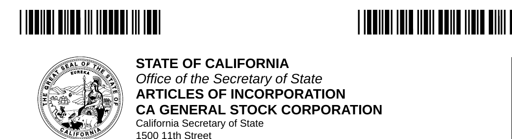 State of California Articles of Incorporation header
