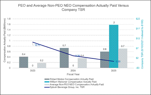 The diagram illustrates the comparison between actual paid PEO and average non-PEO NEO compensation, with TSR values and the fiscal years from 2023 to 2025.

AI-generated content may be incorrect.