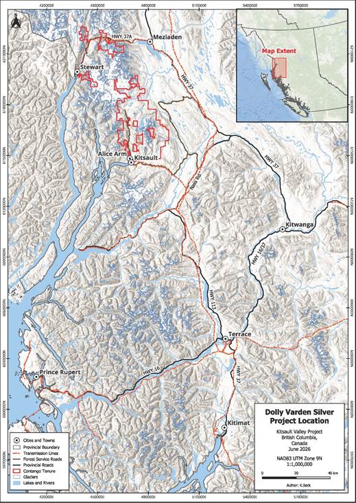 Figure 15-1. Regional access and transportation setting, Kitsault Valley Project (source: initial Chapter 15 infrastructure working draft, June 2026).