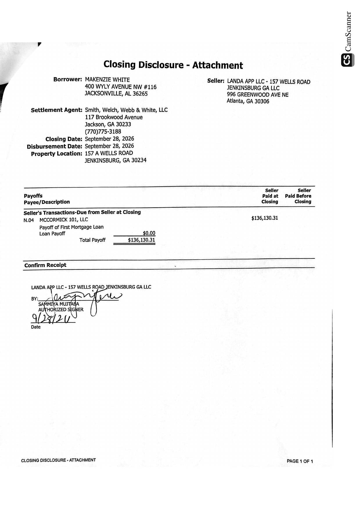 Closing Disclosure - 157 Wells Road, Jenkinsburg, GA - page 4 of 4