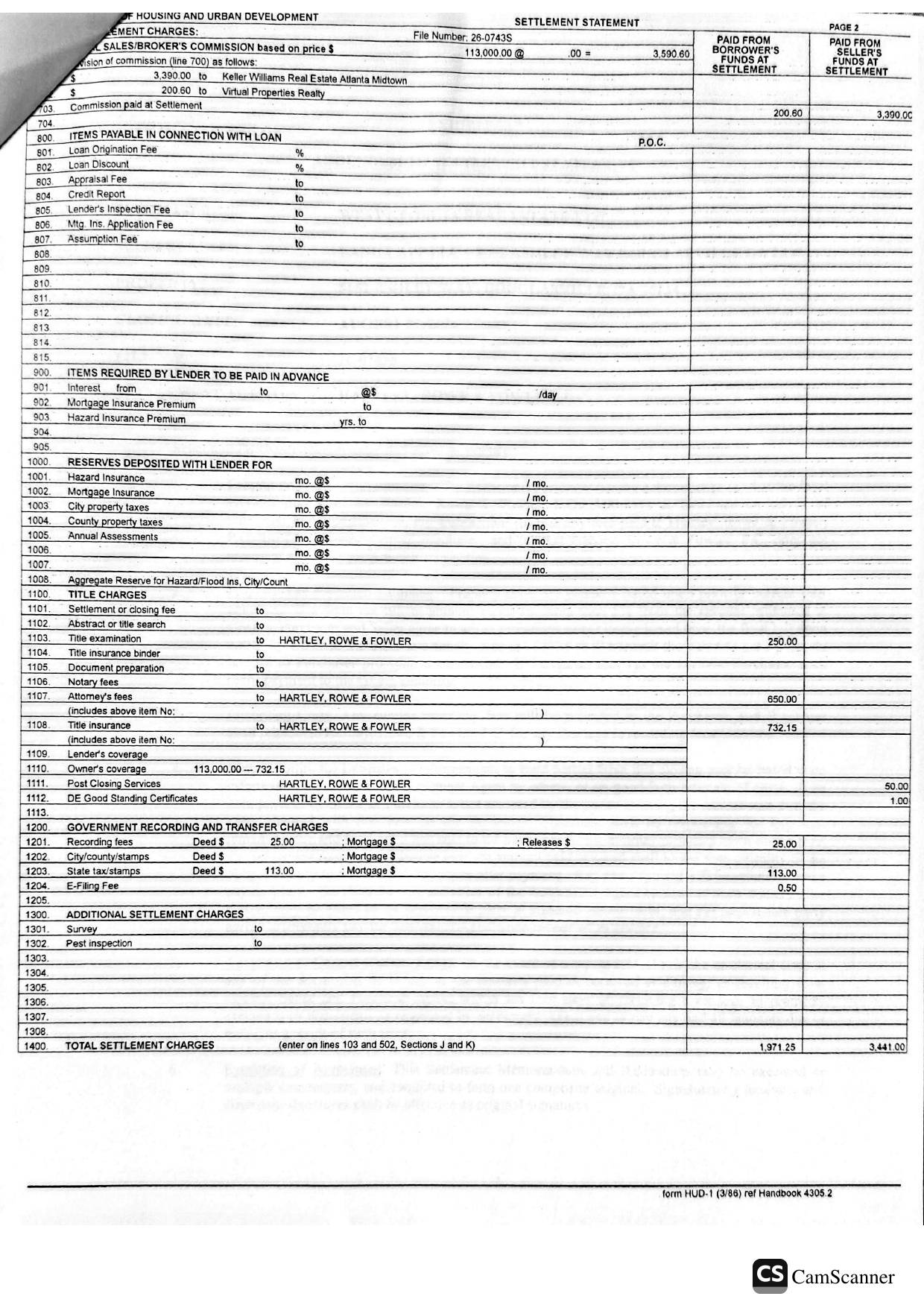 HUD-1 Settlement Statement - 8652 Ashley Way, Douglasville, GA - page 2 of 4