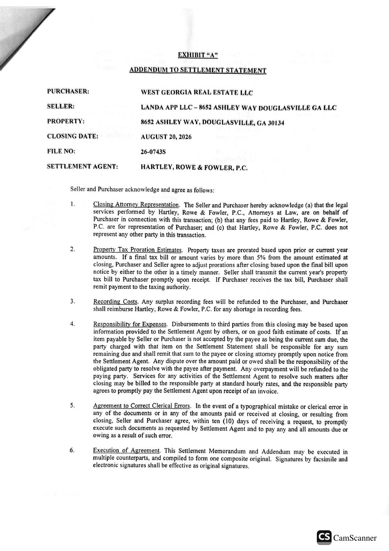 HUD-1 Settlement Statement - 8652 Ashley Way, Douglasville, GA - page 3 of 4