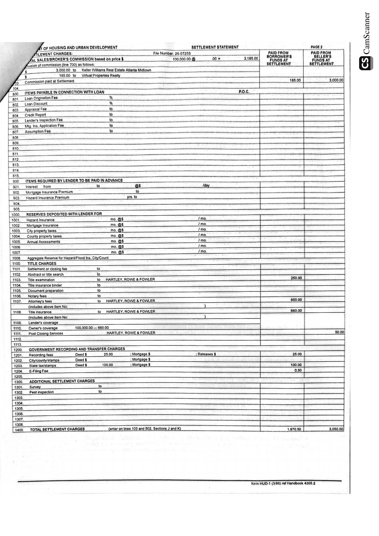 HUD-1 Settlement Statement - 8653 Ashley Way, Douglasville, GA - page 2 of 4