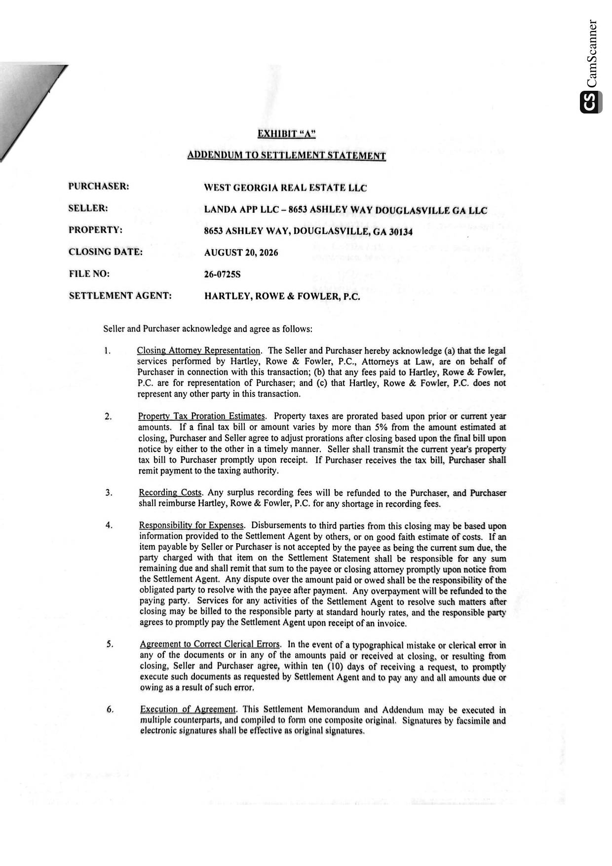 HUD-1 Settlement Statement - 8653 Ashley Way, Douglasville, GA - page 3 of 4