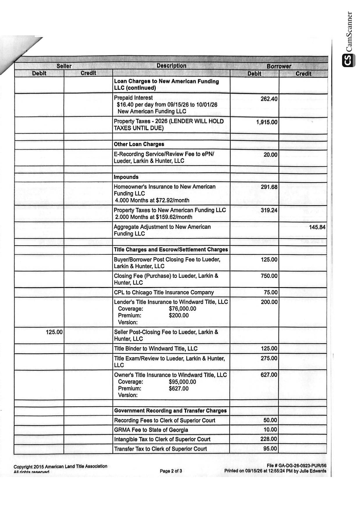 ALTA Settlement Statement - 8667 Ashley Way, Douglasville, GA - page 2 of 5