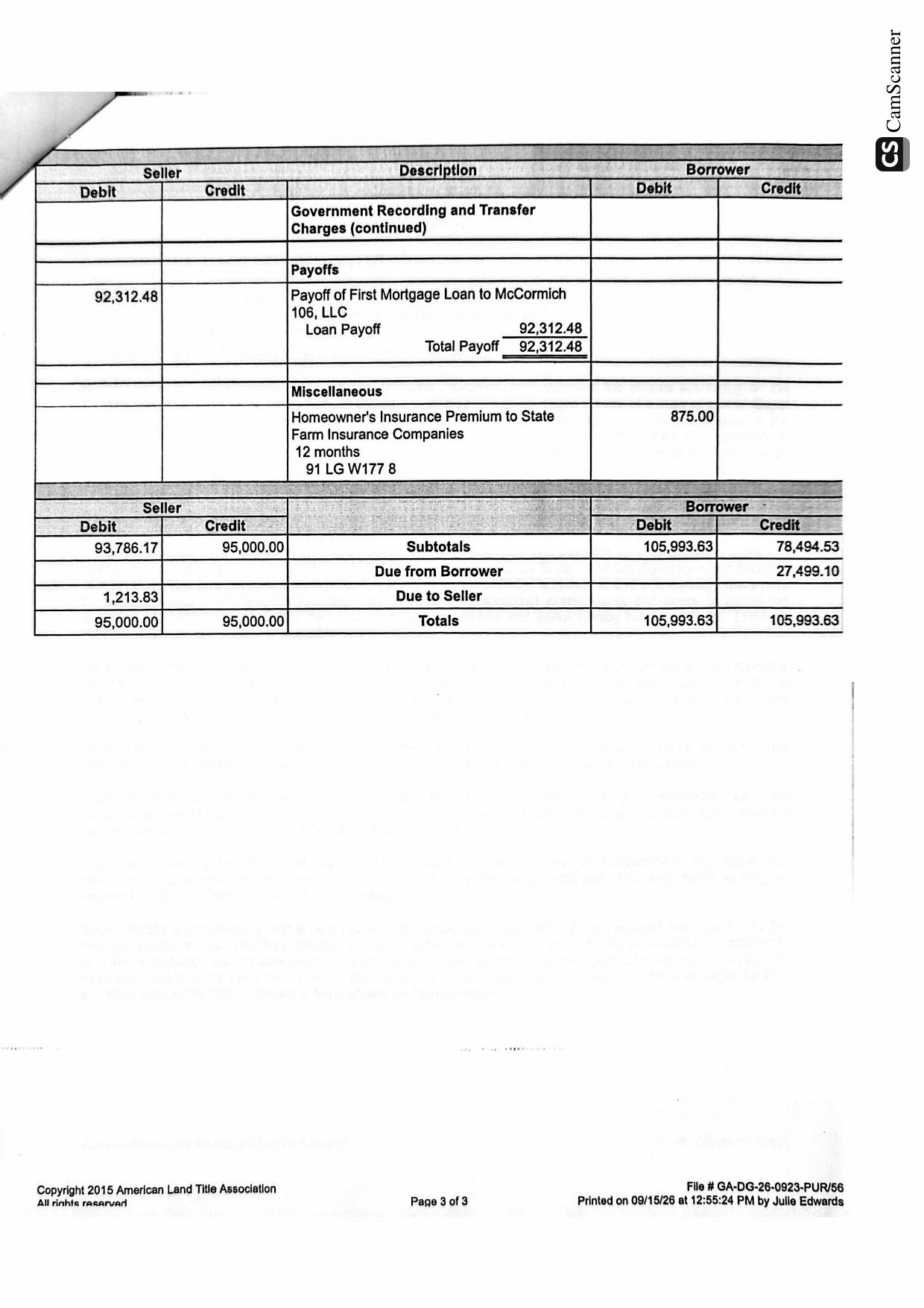 ALTA Settlement Statement - 8667 Ashley Way, Douglasville, GA - page 3 of 5
