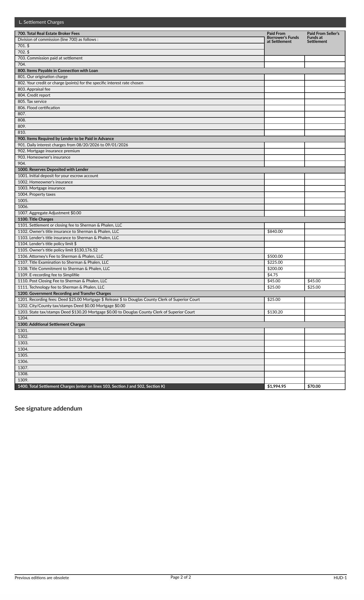 HUD-1 Settlement Statement - 8668 Ashley Way, Douglasville, GA - page 2 of 3