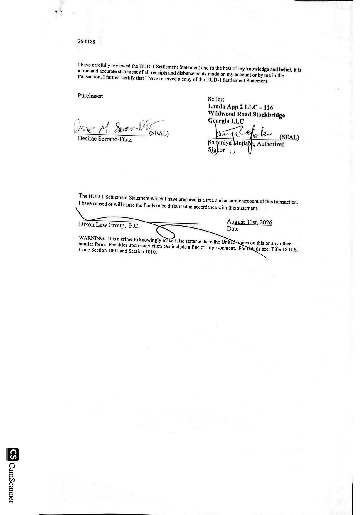 HUD-1 Settlement Statement - 126 Wildwood Road, Stockbridge, GA - page 3 of 3